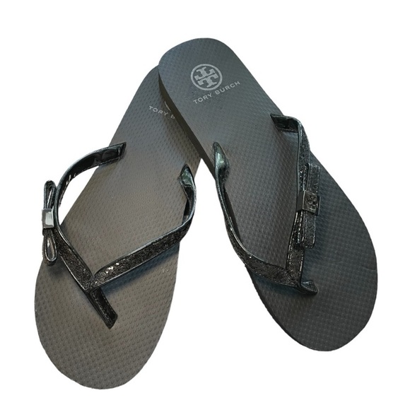 Tory Burch Black Sandals Textured Footbed Thong Style - Picture 2 of 2